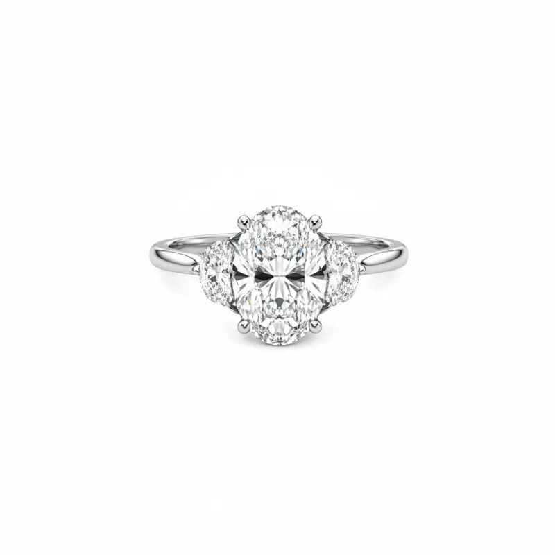 18ct White Gold 3.68ct Lab Grown Diamond Half Moon Three Stone Ring made by C.W. Sellors