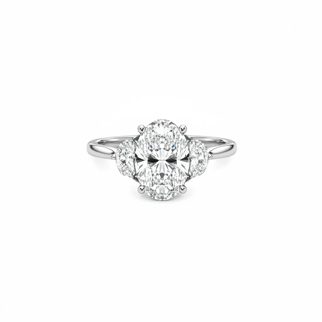 18ct White Gold 3.68ct Lab Grown Diamond Half Moon Three Stone Ring sold by C.W. Sellors