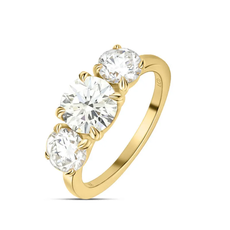 9ct Yellow Gold 3.04ct Lab Grown Diamond Round Cut Three Stone Ring made by C.W. Sellors