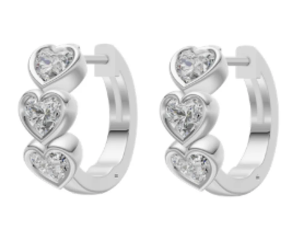 9ct White Gold 0.89 Lab Grown Diamond Heart Cut Cut Huggies Earrings made by C.W. Sellors