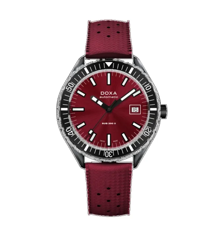 Doxa Sub 200 II Redcoral Rubber Strap Red Watch made by C.W. Sellors