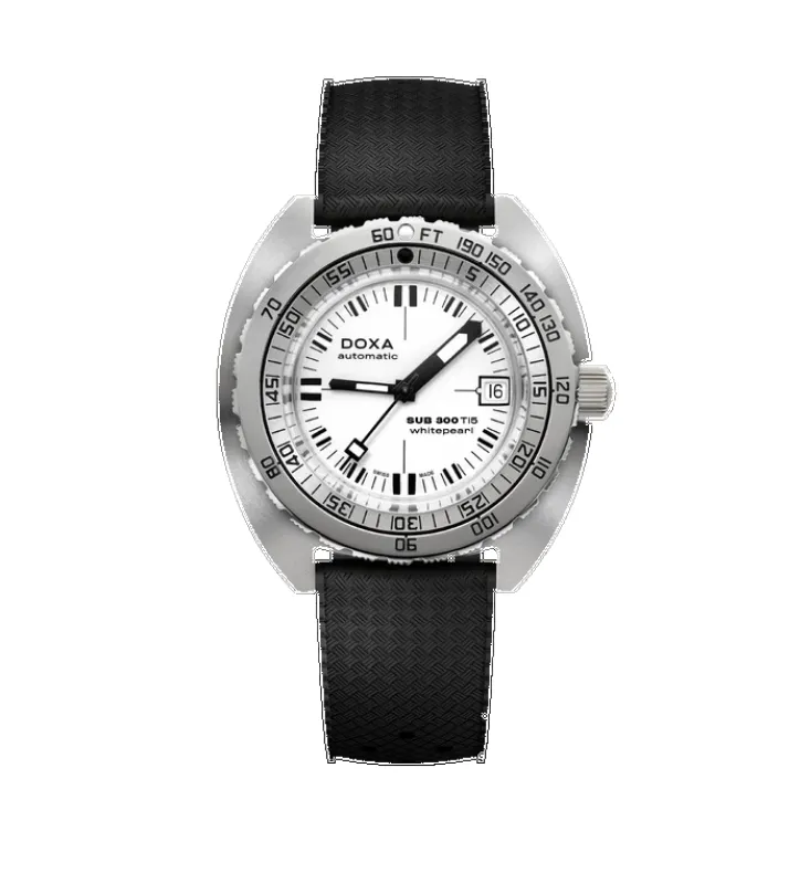 Doxa Sub 300 Ti5 Whitepearl Black Rubber Strap made by C.W. Sellors