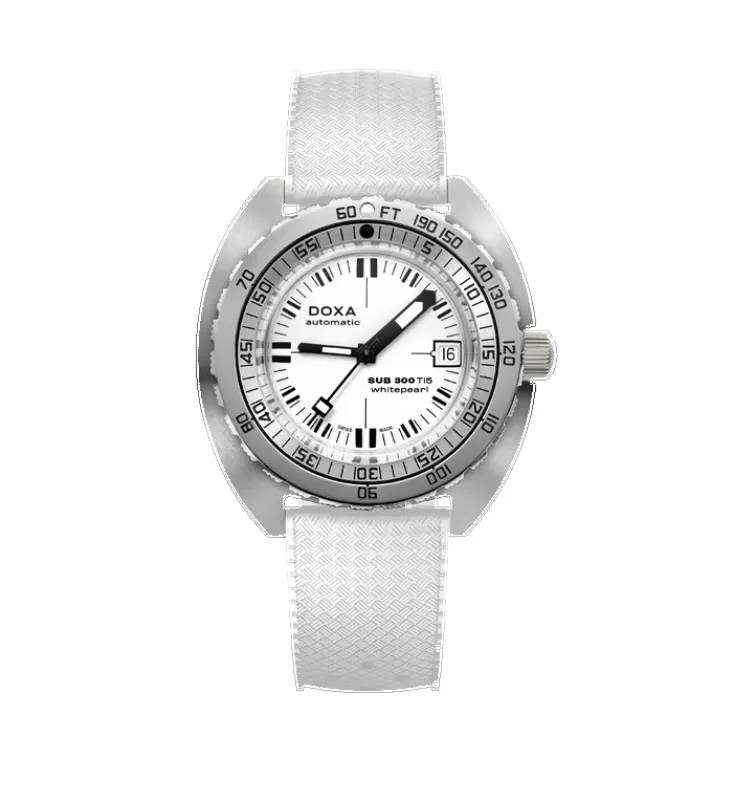 Doxa Sub 300 Ti5 Whitepearl White Rubber Strap made by C.W. Sellors