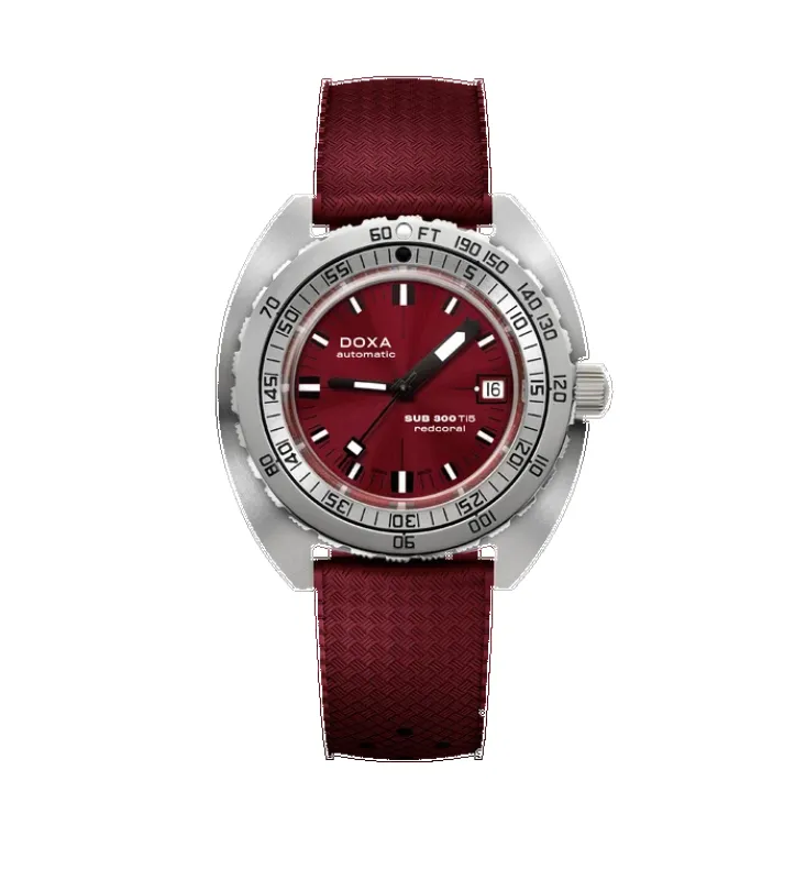 Doxa Sub 300 Ti5 Redcoral Red Rubber Strap made by C.W. Sellors