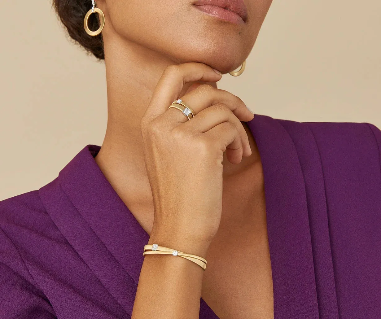 Marco Bicego Masai 18ct Yellow Gold Double Band Diamond Pavé Ring sold by C.W. Sellors product image thumbnail 3