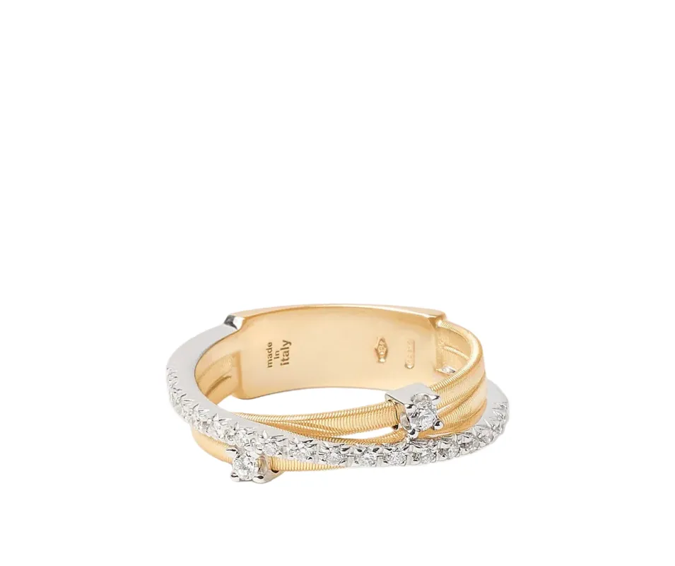 Marco Bicego Goa 18ct Yellow Gold 0.19ct Diamond Crossover Ring made by C.W. Sellors