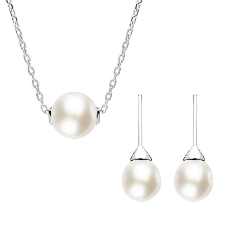 Sterling Silver White Pearl Bead Two Piece Set made by C.W. Sellors