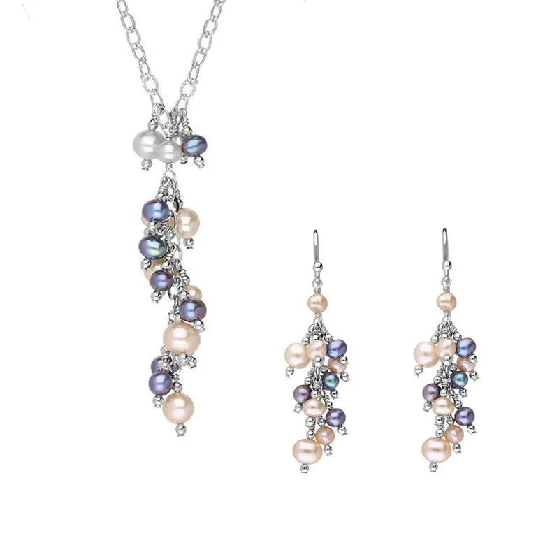 Sterling Silver Multicoloured Pearl Bead Drop Piece Set sold by C.W. Sellors