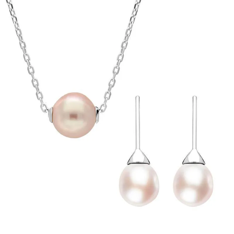 Sterling Silver Pink Pearl Bead Two Piece Set made by C.W. Sellors
