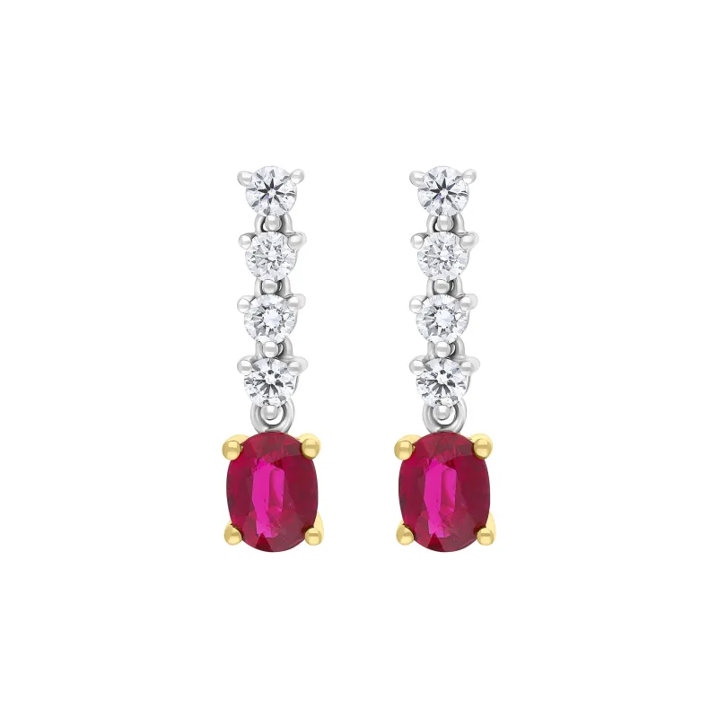 18ct White Gold 0.76ct Ruby 0.31ct Diamond Drop Earrings made by C.W. Sellors