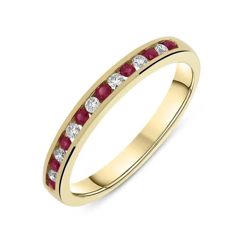 18ct Yellow Gold Ruby Diamond Half Eternity Ring made by C.W. Sellors
