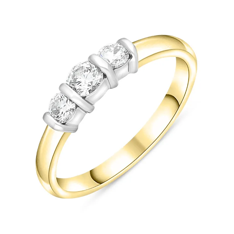 18ct Yellow Gold 0.50ct Diamond Trilogy Bar Set Ring made by C.W. Sellors