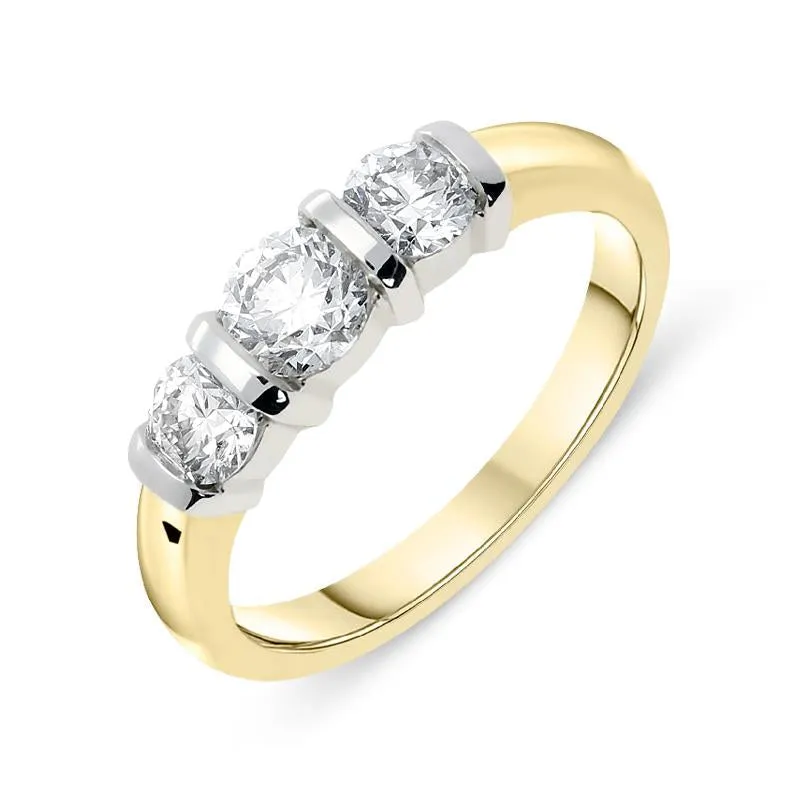 18ct Yellow Gold 1.18ct Diamond Trilogy Bar Set Ring made by C.W. Sellors