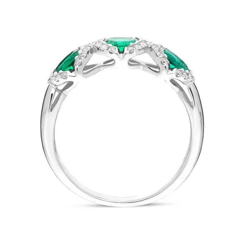 18ct White Gold 1.11ct Emerald 0.19ct Diamond Trilogy Cluster Ring sold by C.W. Sellors product image thumbnail 3
