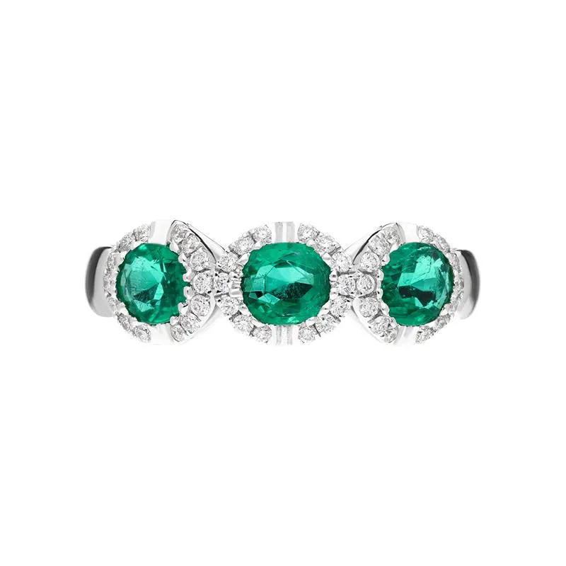 18ct White Gold 1.11ct Emerald 0.19ct Diamond Trilogy Cluster Ring sold by C.W. Sellors product image thumbnail 2