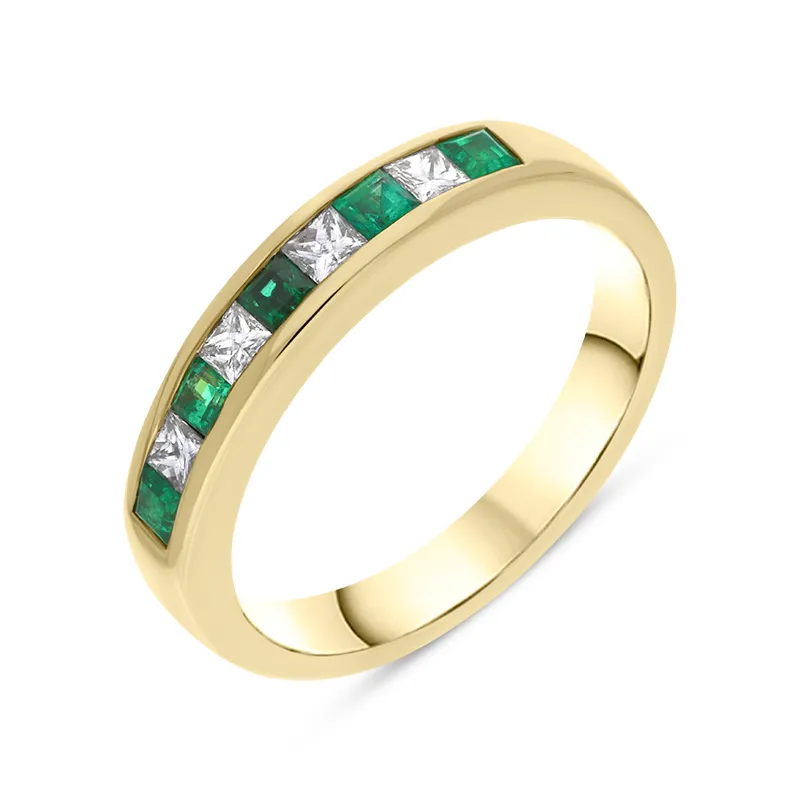 18ct Yellow Gold 0.24ct Emerald Diamond Princess Cut Half Eternity Ring made by C.W. Sellors
