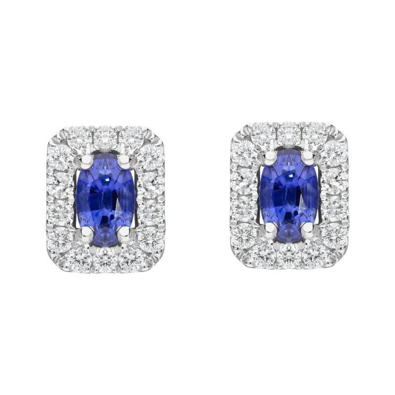 18ct White Gold 1.41ct Sapphire and Diamond Oblong Earrings sold by C.W. Sellors