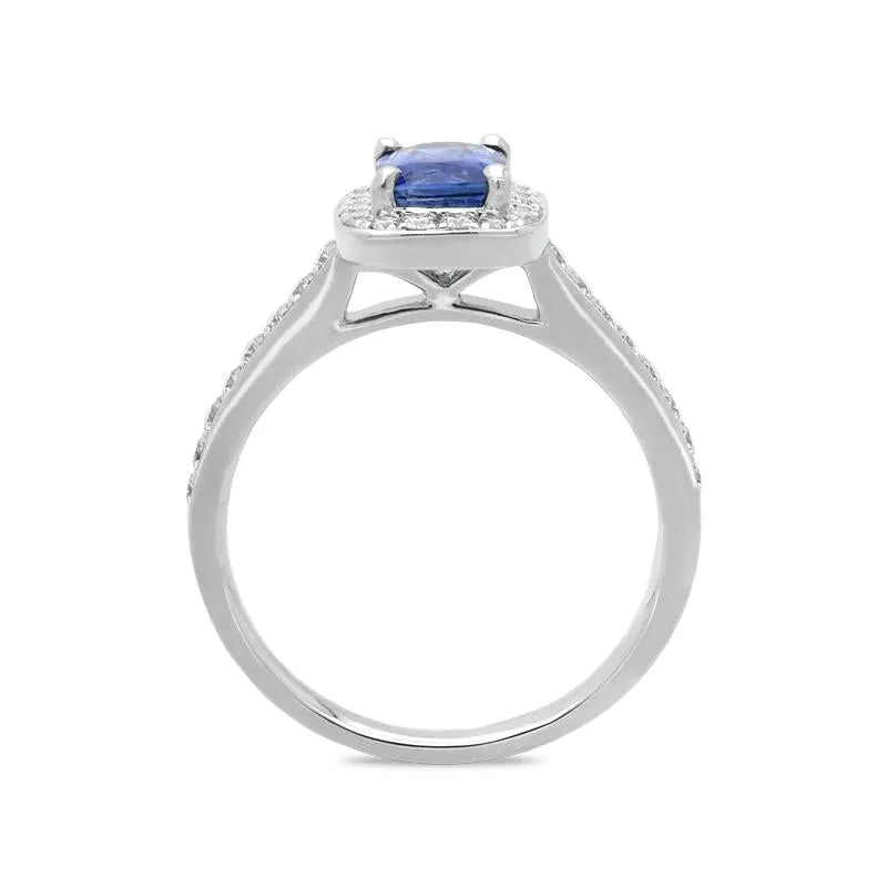 18ct White Gold 0.85ct Sapphire Diamond Cushion Cluster Ring sold by C.W. Sellors product image thumbnail 2
