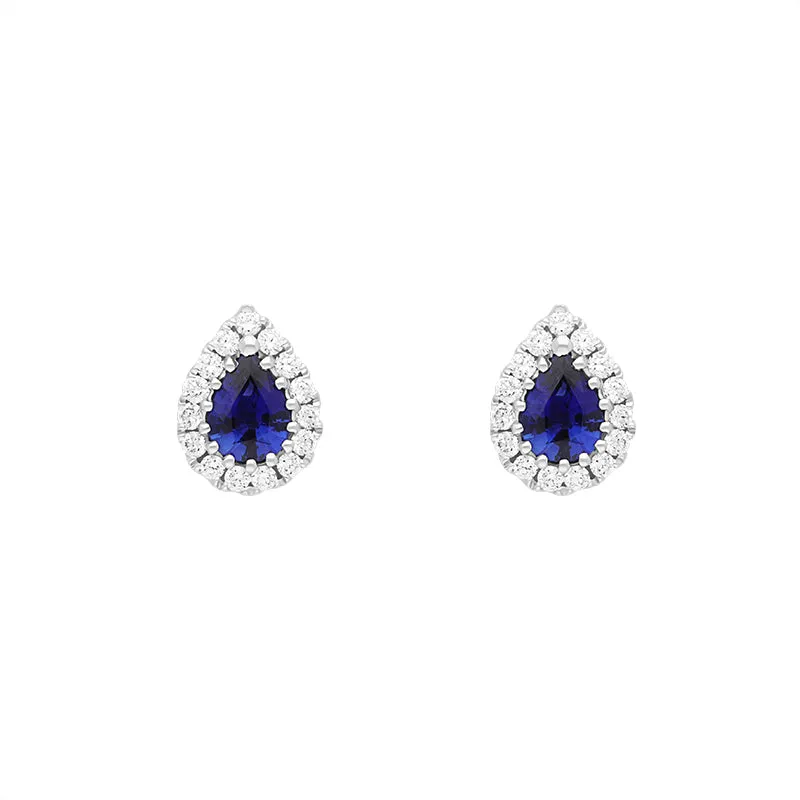 18ct White Gold 0.53ct Sapphire Diamond Pear Cut Cluster Earrings made by C.W. Sellors