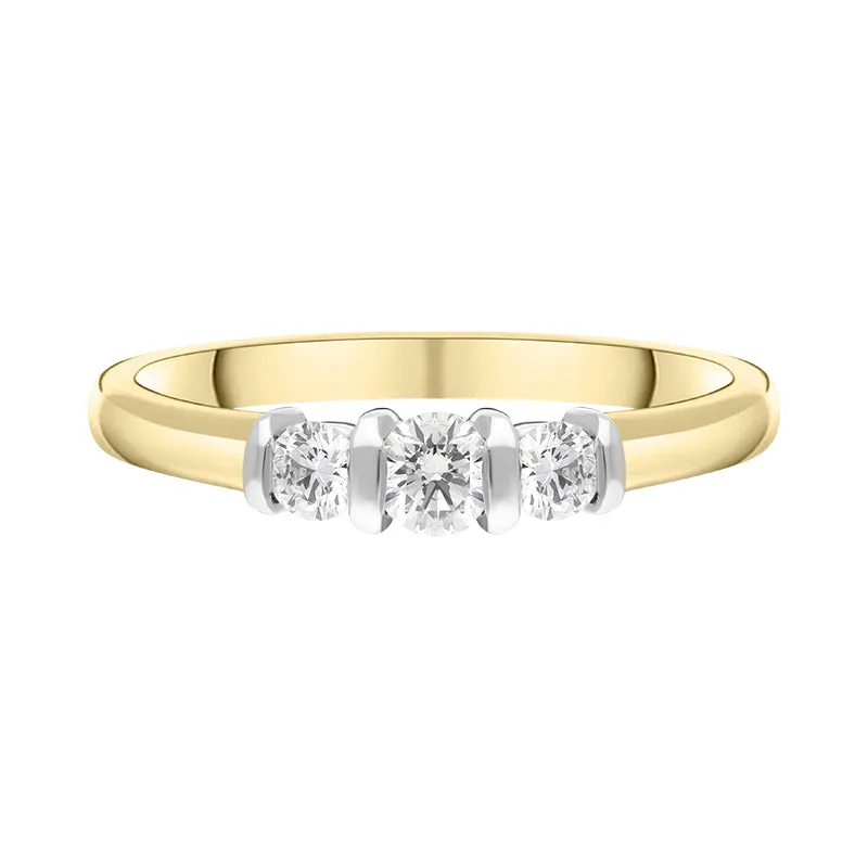 18ct Yellow Gold 0.35ct Diamond Trilogy Bar Set Ring made by C.W. Sellors
