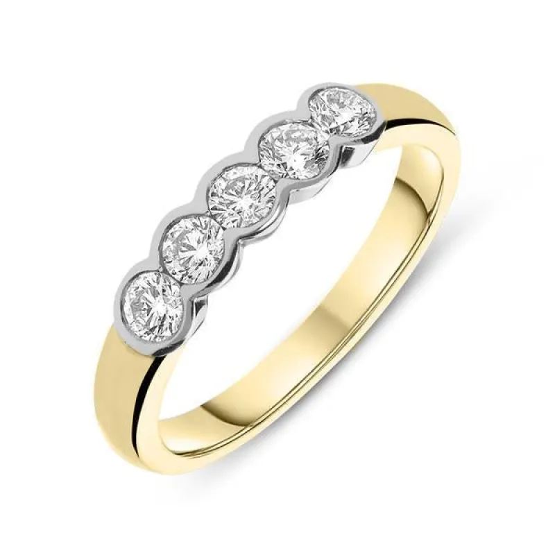 18ct Yellow Gold 0.75ct Diamond Five Stone Wedding Half Eternity Ring made by C.W. Sellors