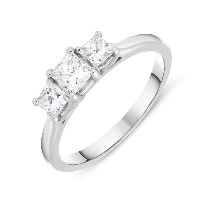 Platinum 0.77ct Diamond Princess Cut Trilogy Ring made by C.W. Sellors