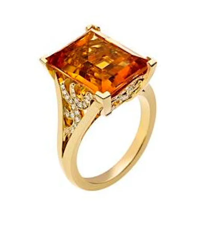 18ct Yellow Gold Diamond 0.24ct Citrine 7.71ct Angel Ring made by C.W. Sellors