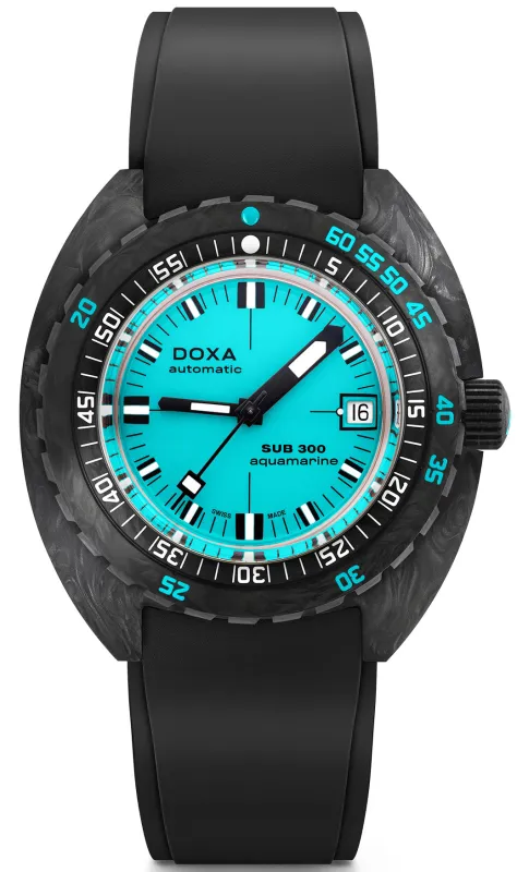 Doxa SUB 300 Carbon COSC Aquamarine Rubber Watch made by C.W. Sellors