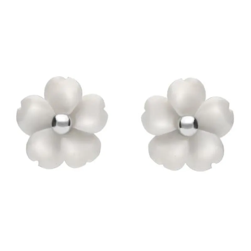 Sterling Silver White Agate Tuberose 8mm Gypsophila Stud Earrings sold by C.W. Sellors