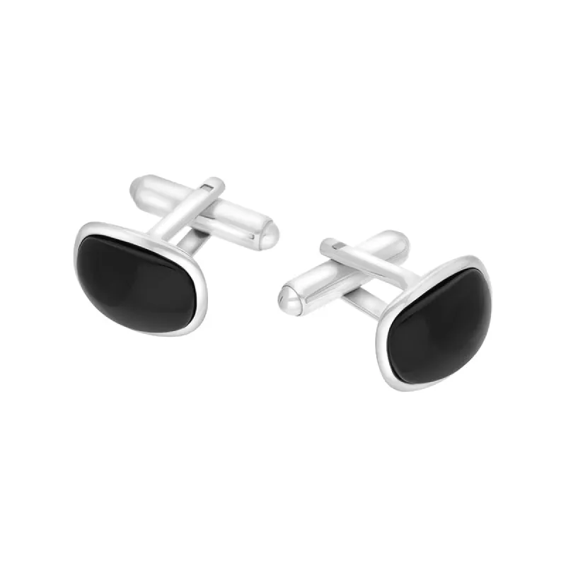 Sterling Silver Whitby Jet Curved Oblong Cufflinks sold by C.W. Sellors