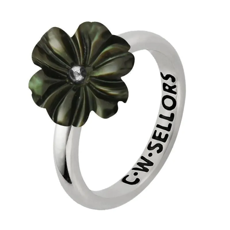 Sterling Silver Dark Mother of Pearl Tuberose 12mm Dahlia Ring sold by C.W. Sellors