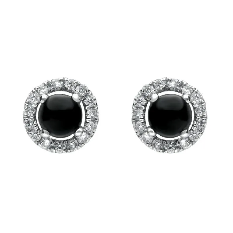 18ct White Gold Whitby Jet 0.12ct Diamond Round Stud Earrings sold by C.W. Sellors