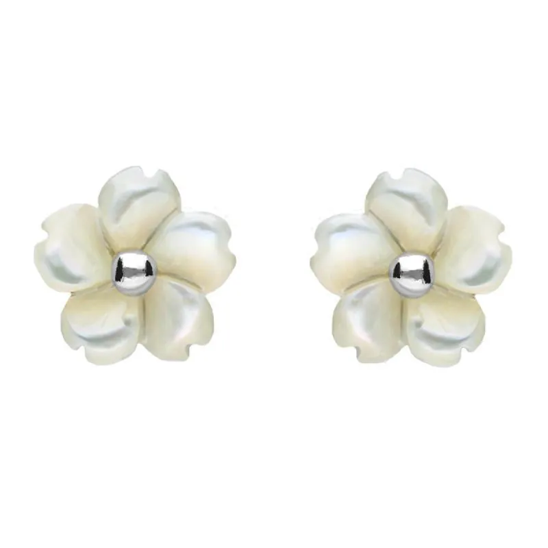 Sterling Silver White Mother of Pearl Tuberose 8mm Gypsophila Stud Earrings sold by C.W. Sellors