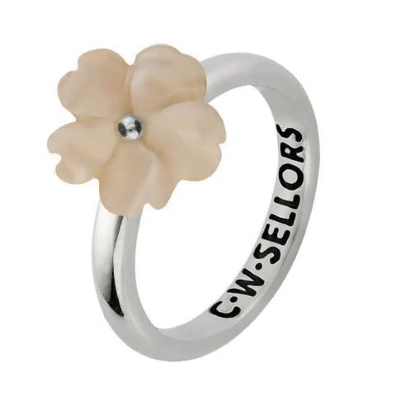 Sterling Silver Pink Mother of Pearl Tuberose 10mm Gypsophila Ring sold by C.W. Sellors