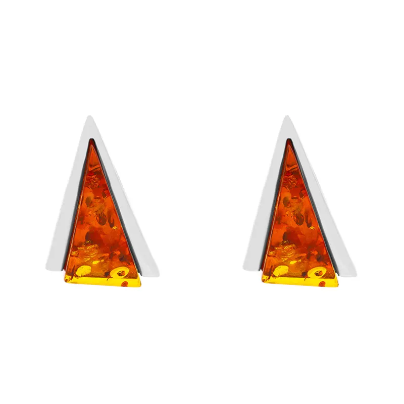 Sterling Silver Amber Triangle Stud Earrings D sold by C.W. Sellors