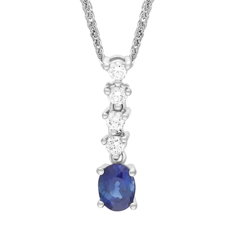 18ct White Gold 0.72ct Diamond Sapphire Pear Drop Necklace sold by C.W. Sellors