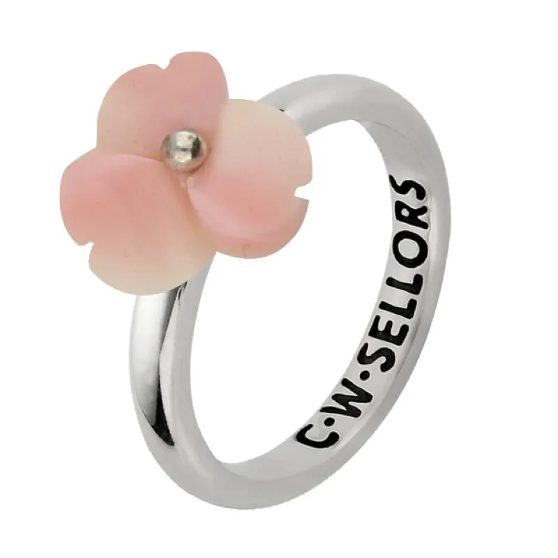 Sterling Silver Pink Conch Tuberose 10mm Clover Ring sold by C.W. Sellors