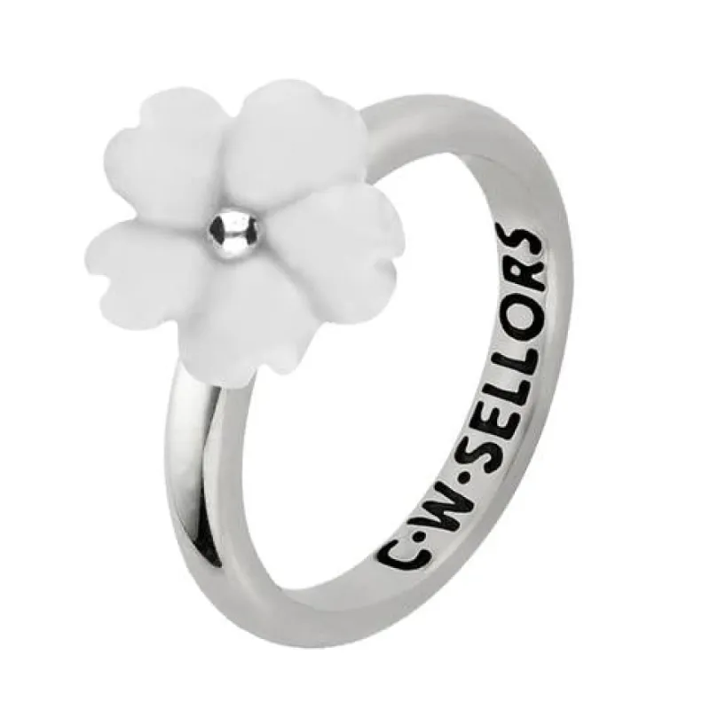 Sterling Silver White Agate Tuberose 10mm Gypsophila Ring sold by C.W. Sellors