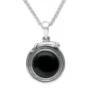 Sterling Silver Whitby Jet Small Round Snake Edge Necklace sold by C.W. Sellors
