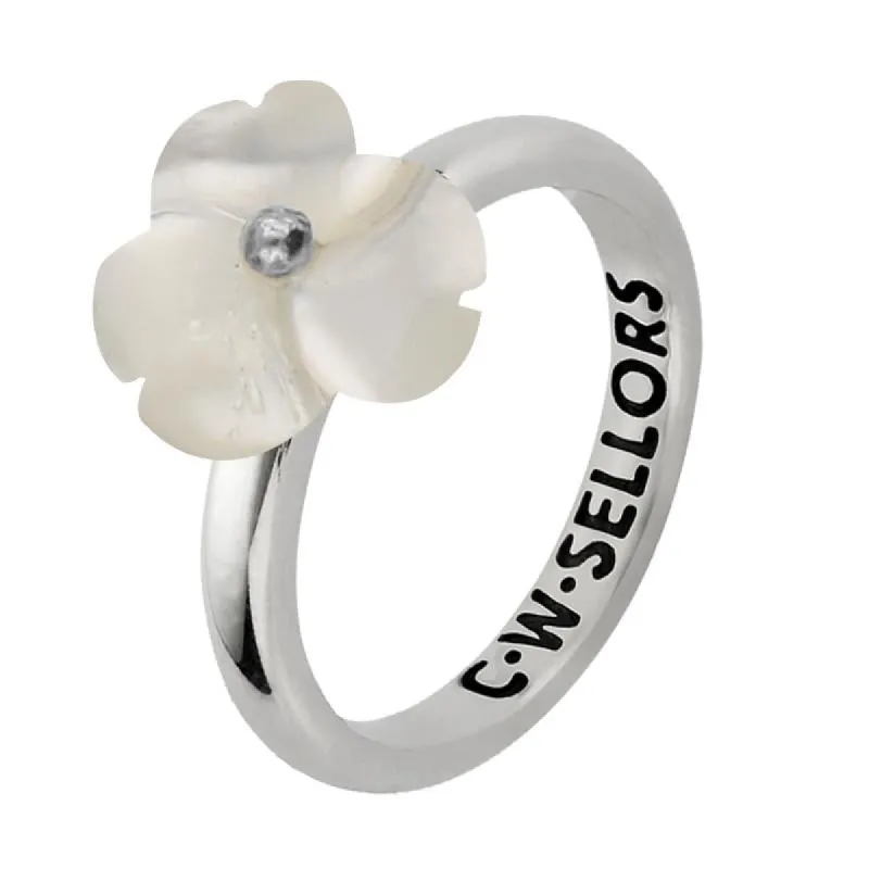 Sterling Silver White Mother of Pearl Tuberose 10mm Clover Ring sold by C.W. Sellors