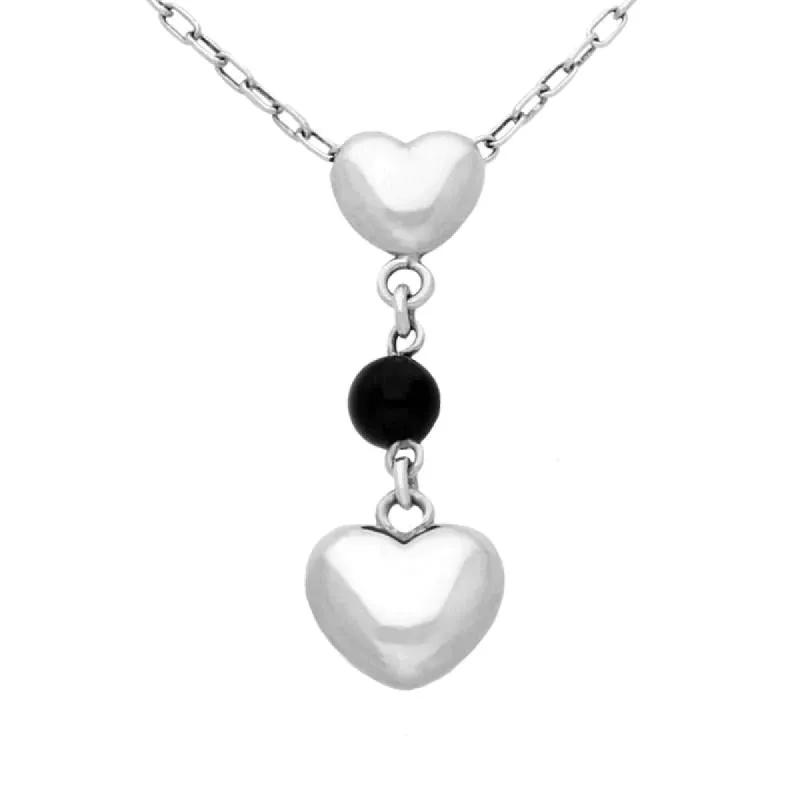Sterling Silver Whitby Jet Two Heart Bead Drop Necklace D sold by C.W. Sellors