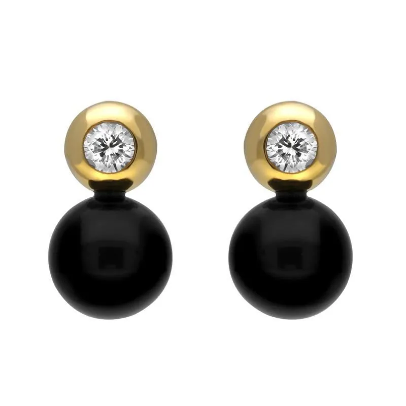 18ct Yellow Gold Whitby Jet Diamond Bead Stud Earrings D sold by C.W. Sellors
