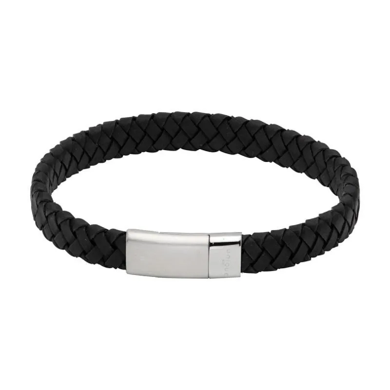 Unique & Co Stainless Steel Magnetic Clasp Black Leather Bracelet sold by C.W. Sellors