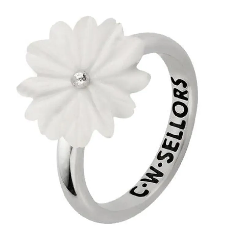 Sterling Silver White Agate Tuberose 15mm Daisy Ring sold by C.W. Sellors