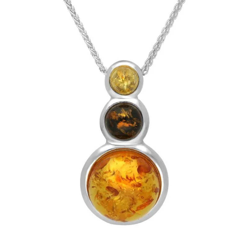 Sterling Silver Amber Three Stone Graduated Drop Necklace sold by C.W. Sellors