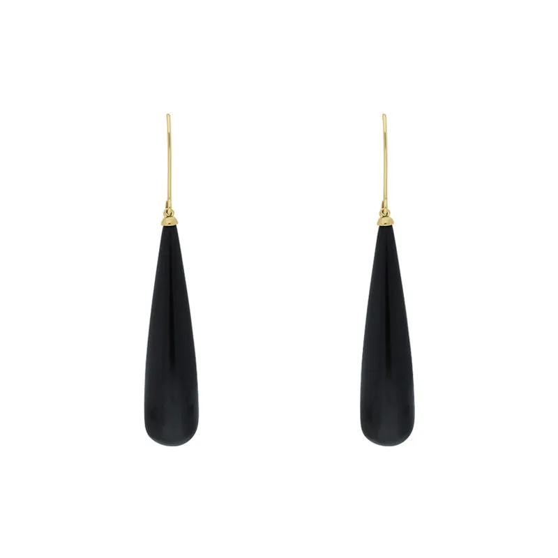 9ct Yellow Gold Whitby Jet Bomb Drop Long Hook Earrings D sold by C.W. Sellors
