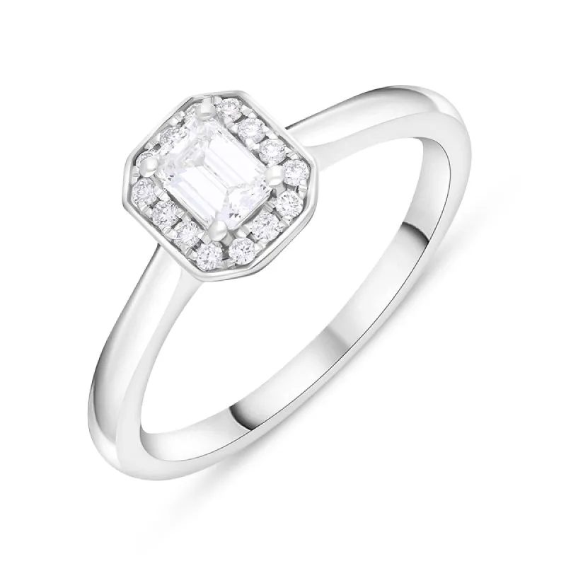 Platinum Diamond GIA Certified Emerald Cut Pave Cluster Ring D sold by C.W. Sellors
