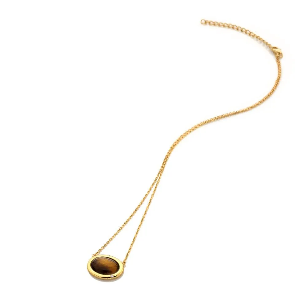 Hot Diamonds Gold Plated Sterling Silver Tigers Eye Oval Necklace sold by C.W. Sellors