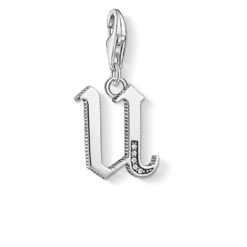 Thomas Sabo Charm Club Sterling Silver White Zirconia Letter U Charm D sold by C.W. Sellors
