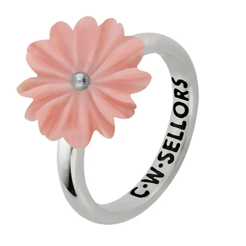 Sterling Silver Pink Conch Tuberose 15mm Daisy Ring sold by C.W. Sellors